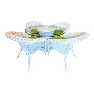 Henry Link Wicker Dining Set With Glass Top – 5 Pieces For Sale