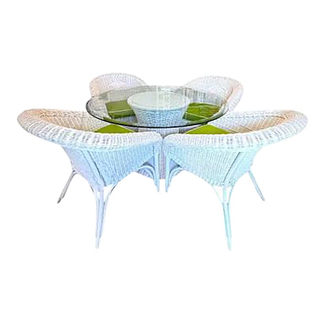 Henry Link Wicker Dining Set With Glass Top – 5 Pieces For Sale