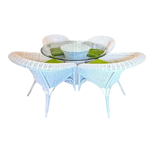 Henry Link Wicker Dining Set With Glass Top – 5 Pieces