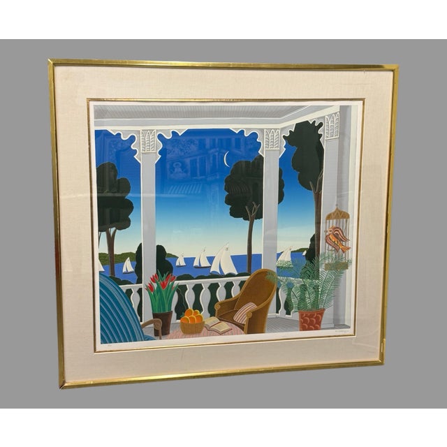 Printmaking Materials Mid 20th Century Large Signed Limited Edition Marblehead Coastal Veranda Serigraph Print McKnight For Sale - Image 7 of 8