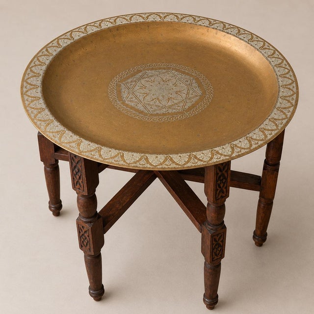 Antique Hand-Crafted Brass and Hardwood Occasional Tea Table, 1890s, Set of 2 For Sale - Image 6 of 11