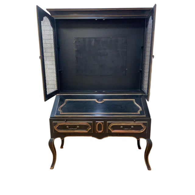 Early 21st Century Vintage Louis XV Style Minton Spidell Drop-Front Hand Painted Secretary Cabinet For Sale - Image 5 of 9