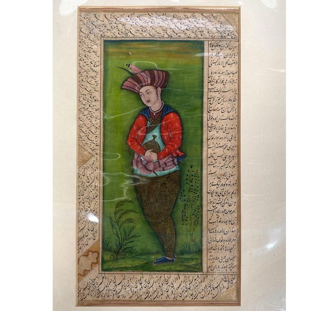 Persian Safavid Manner Gilt and Tempera Manuscript Painting, Portrait of a Prince For Sale - Image 4 of 12