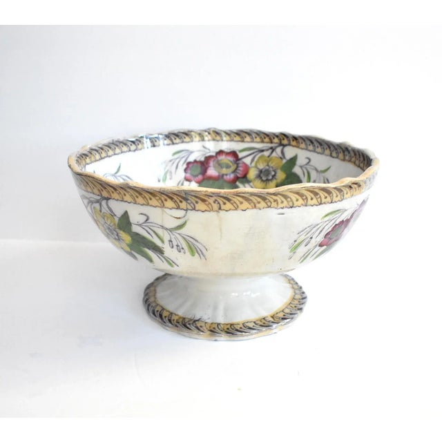Staffordshire Antique 19th-Century Polychrome Staffordshire Transferware Footed Punch Bowl For Sale - Image 4 of 10