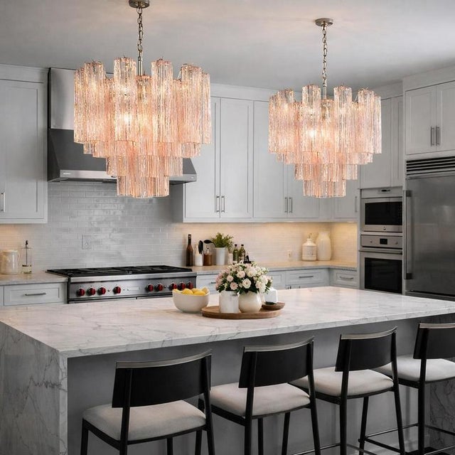 Italian Pink Murano Glass Chandeliers, 1970s, Set of 2 For Sale - Image 3 of 18