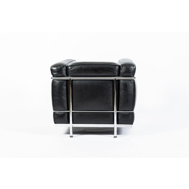 Authentic Cassina Lc2 Black Leather Petit Lounge Chair by Le Corbusier, 4x Avail For Sale In Detroit - Image 6 of 16