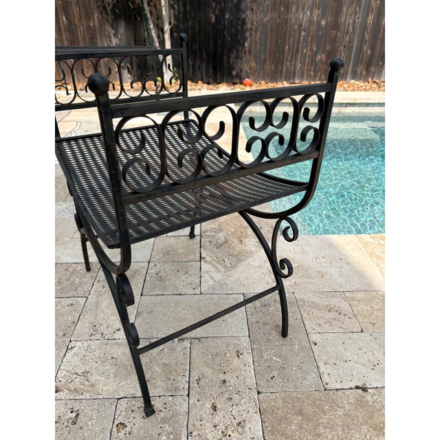 Vintage Spanish Revival Arthur Umanoff Style Granada Wrought Iron Garden Stool / Vanity Seat For Sale In Dallas - Image 6 of 12