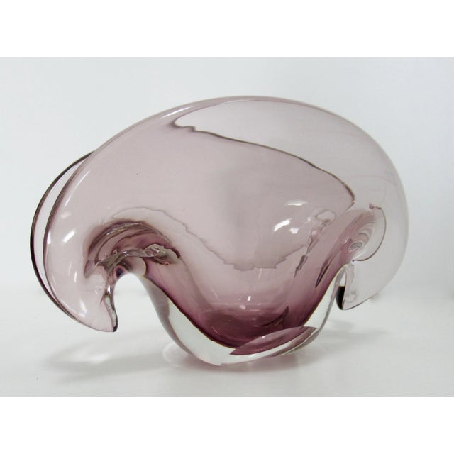 Mid-Century Modern Vintage C1970's Italian Moretti Franco (Signed) Murano 2-Way Positioning, Clam Shell Burgundy Decorative Vessel For Sale - Image 3 of 13
