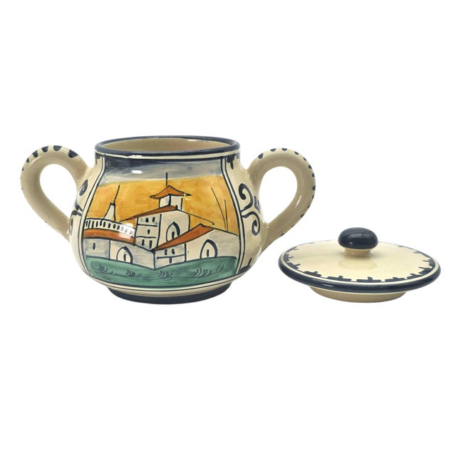 Farmhouse Late 20th Century Corso Dei Fiori “Casolare” Cream & Sugar, Hand Painted Italian Maiolica For Sale - Image 3 of 18