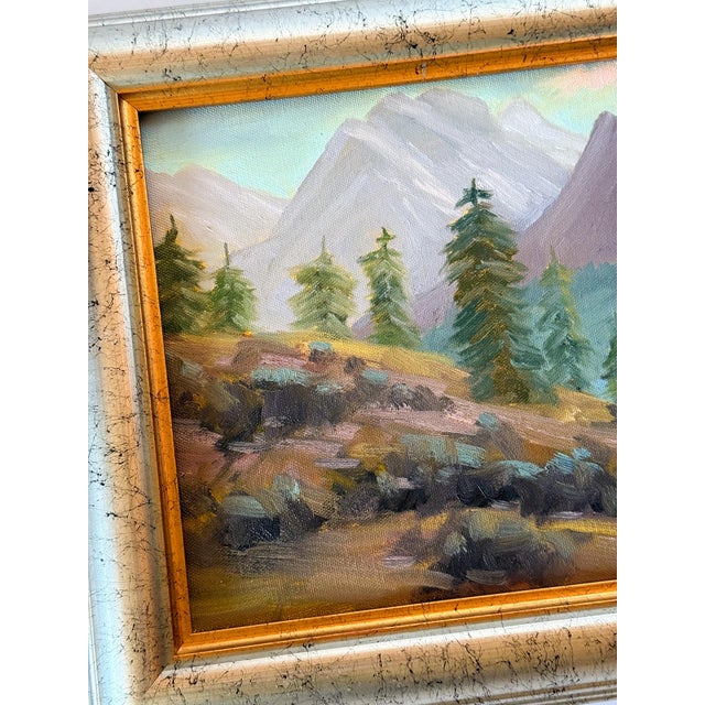 Original Mountain Landscape Oil on Canvas in Silver and Gold frame. The glow and colors of the landscape are so ethereal!...