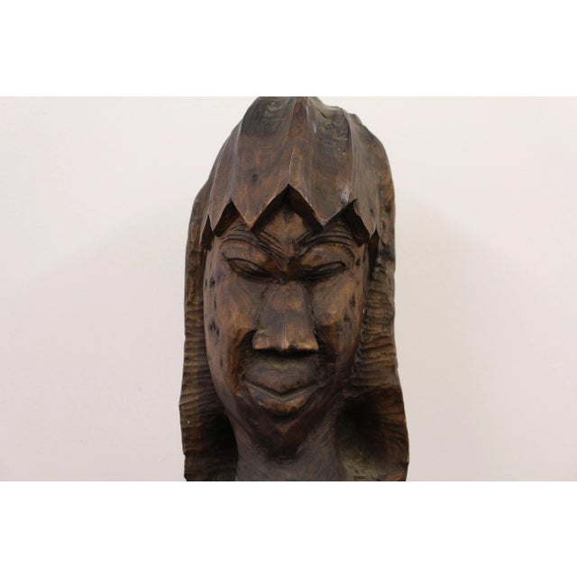 Early 20th Century Vintage African Tribal Hand-Carved Wood Head Bust Sculpture For Sale - Image 5 of 13