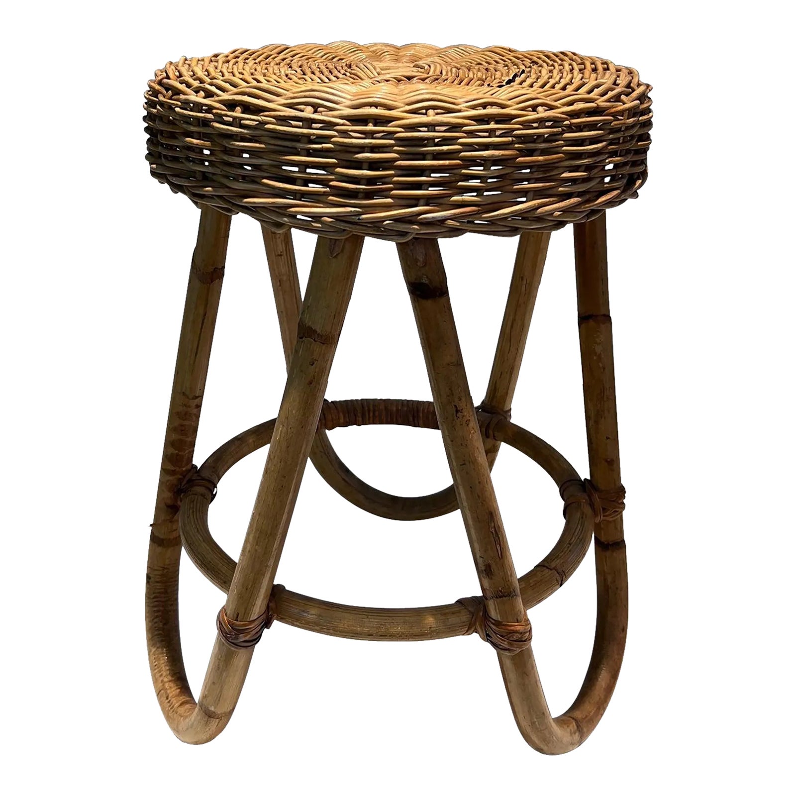 French Rattan Stool, Circa 1950 | Chairish