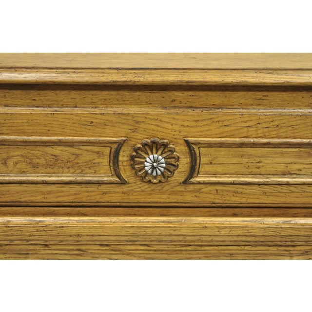 Vintage French Country Provincial Oak Wood 3 Drawer Bachelor Chest Commode Pair For Sale - Image 4 of 13