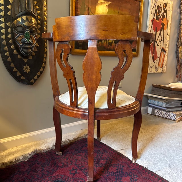 Victorian Antique Victorian Barrel Tub Chair | Green Man Carved Crest | Reupholstery Project | C. 1870–1880 For Sale - Image 3 of 10