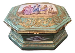 Late 19th Century Antique Emerald Green Sevres Style Porcelain Jewel Box