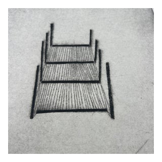 Vintage Black and White Etching Signed R. Laur For Sale