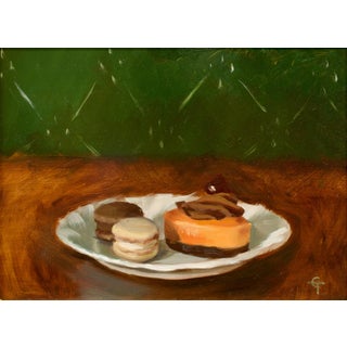 Orange Deliciousness, ca. 2015 by Cecilia Thorell | Oil on linen panel Still life of desserts on a plate For Sale