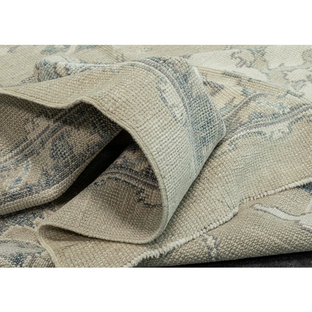 Modern Turkish Oushak Rug Olive & Blue Handwoven Wool Rug 10'3" X 14'4" For Sale - Image 3 of 9