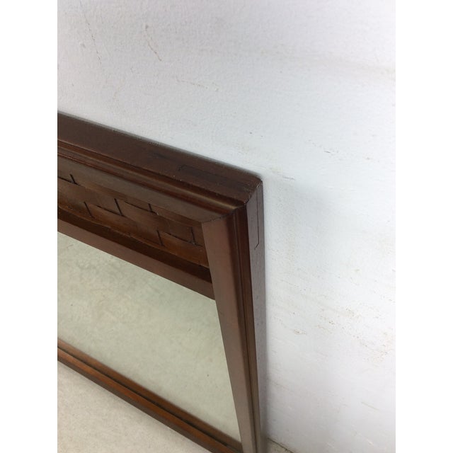 Mid Century Modern Long Rectangular Wall Mirror With Basket Weave Detail on Top Frame For Sale - Image 4 of 9