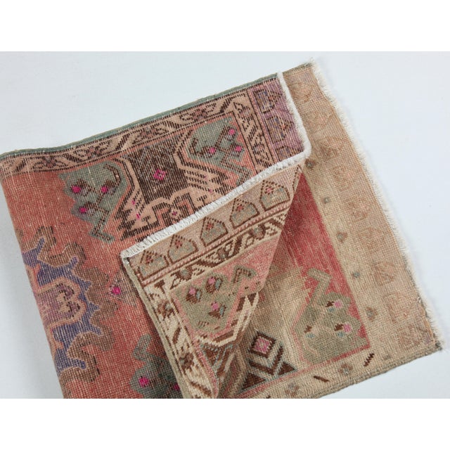Vintage Turkish Door Mat Rug – Reddish Ground With Medallion & Muted Florals -1' 9'' X 3' 7'' For Sale - Image 4 of 10