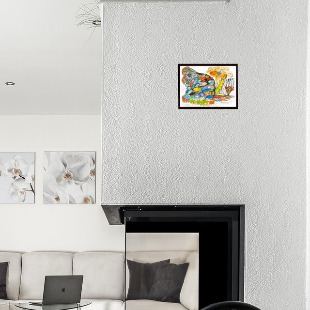 Treasure Island is an abstract figurative composition where a bird-like form emerges from a constellation of colorful,...