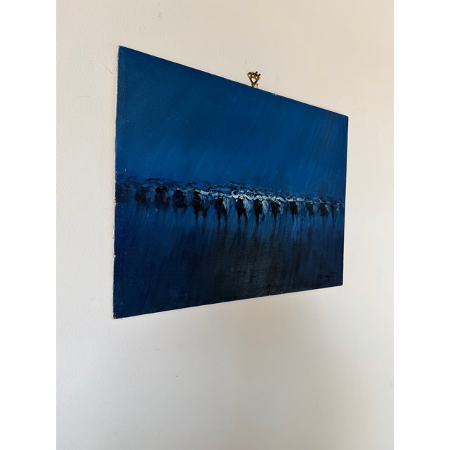 A striking 1980s vintage oil on canvas painting depicting a herd of animals rendered in an expressive Impressionist style....