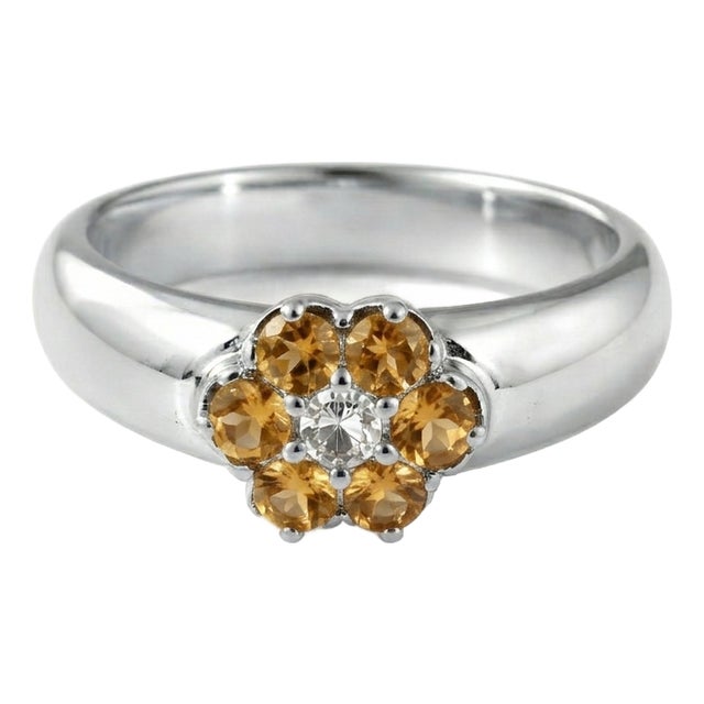 Citrine Flower Style Ring, Unique Statement Band Ring for Woman Us 7 For Sale