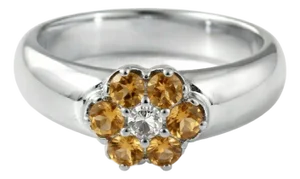 Citrine Flower Style Ring, Unique Statement Band Ring for Woman Us 7