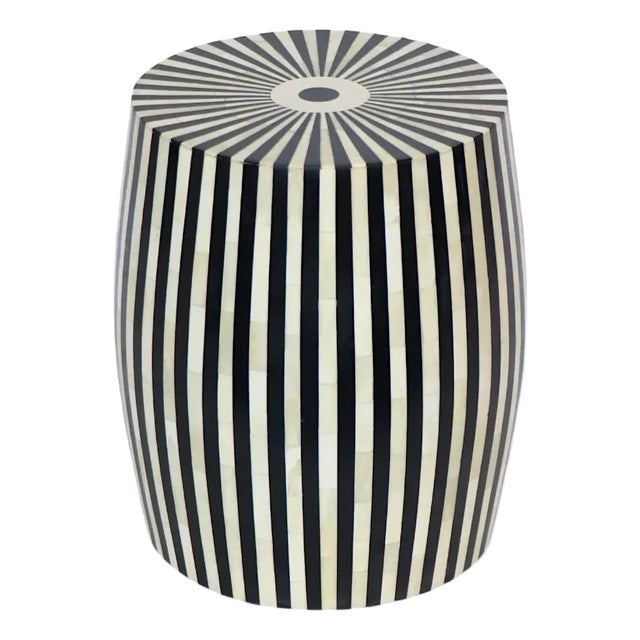 Striped Bone & Resin Table/ Stool- Black For Sale