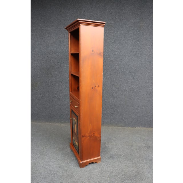 Wood Late 20th Century Tall Pine Storage Cabinet With Trompe L’Oeil Book Panel For Sale - Image 7 of 8
