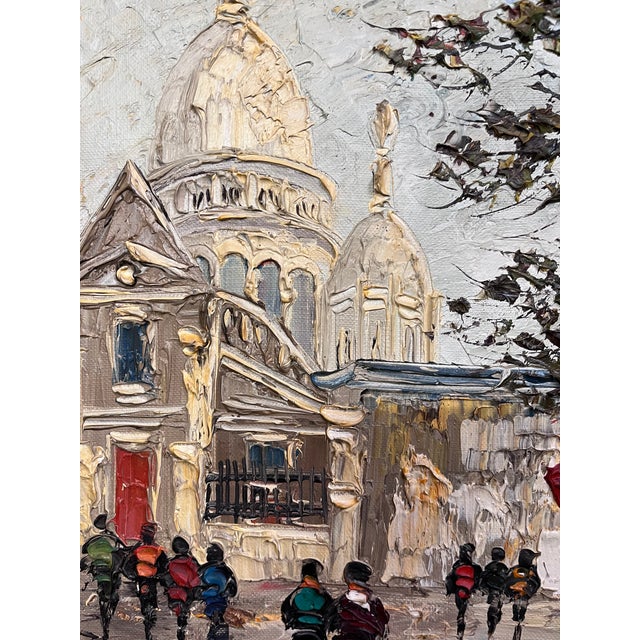 Vintage Mid-Century Parisian Street Scene Impasto Oil Painting - Sacré-Cœur, Montmartre For Sale - Image 10 of 11