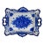 Mid 20th Century Vestal Alcobaca Portugal Blue and White Floral Handled Ceramic Serving Tray For Sale