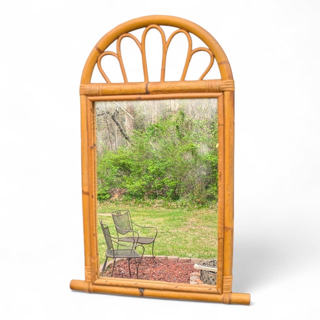 Vintage Palm Beach Style Rattan Bamboo Bentwood Wall Mirror In the Style of Franco Albini The Perfect smaller sized Mirror...