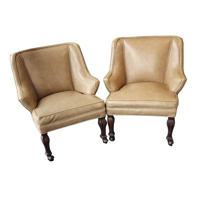 Mid-Century Modern Low Profile Table/Game/Arm Chairs With Brass Casters, 1960s - Set of 2 For Sale