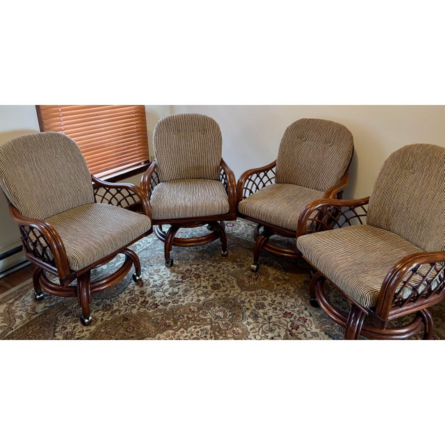 2010s Classic Rattan, Inc. Grand Isle 6-Piece Dining Set With Glass Top, Swivel-Rocker Chairs With Casters For Sale - Image 5 of 12