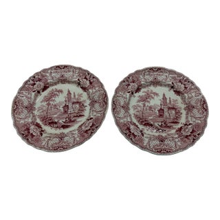 A Very Rare Pair of Antique Red Transferware "Pennsylvania" Pattern Luncheon Plates, Circa 1830's For Sale