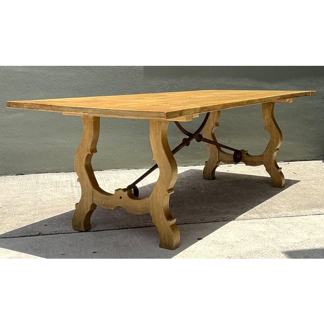 Wood Vintage Wood Lyre Farmhouse Style Table For Sale - Image 7 of 18