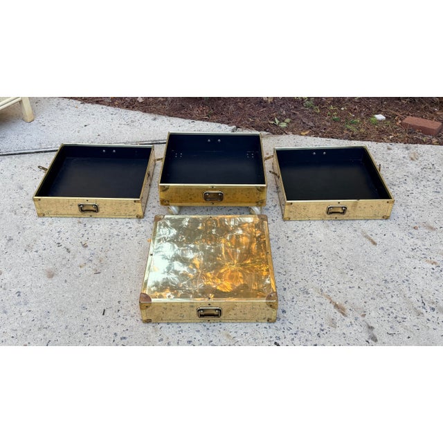 Brass Brass Clad Campaign Style Side Table on Casters For Sale - Image 8 of 12