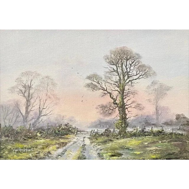 1980s Farm Track in Wooded Landscape With Pink & Green by 20th Century British Artist, 1985 Circa For Sale - Image 5 of 12