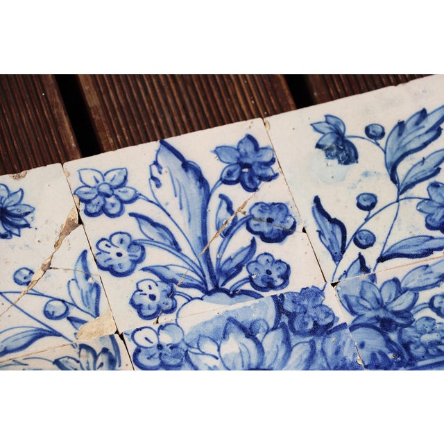 Tile Mural Panel Depicting a Baroque Jardinière With Flowers, Portuguese, 18th Century For Sale - Image 11 of 12