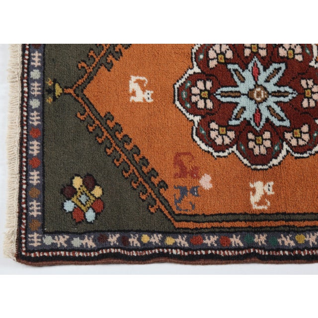 Boho Chic "Vintage Turkish Kilim Rug – Burnt Orange Medallion, Handwoven Wool -1' 11'' X 2' 8'' For Sale - Image 3 of 11