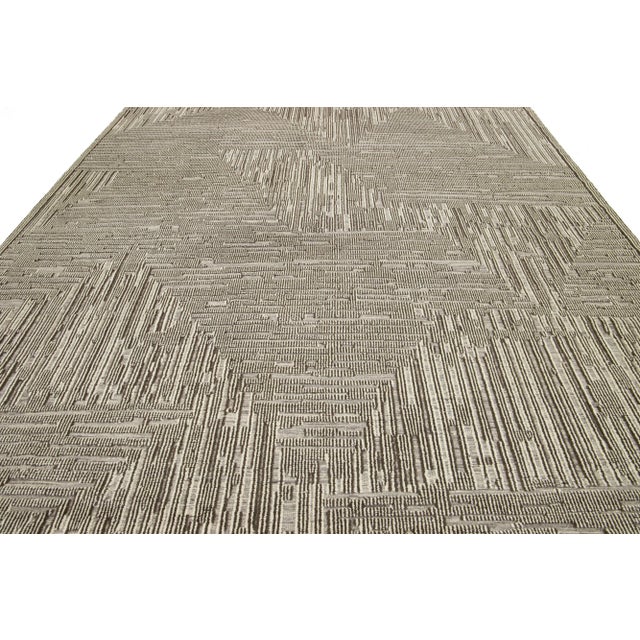 Beige Modern Moroccan Style Wool Rug With Abstract Design by Apadana For Sale - Image 9 of 10
