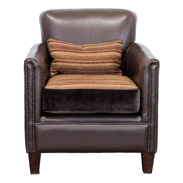 Brown Leather Lounge Chair With Decorative Cushion For Sale