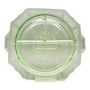 Vintage Green Depression Glass “Princess” 3 Part Divided Serving Platter by Hocking Glass