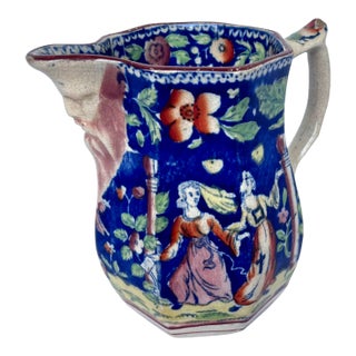 Antique 1820s Staffordshire Pearlware "The Duenna" Mask Jug Pitcher For Sale