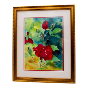 Framed Flower Watercolor Art "June Roses"