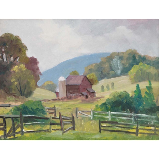 George Holloway (American, XX-XXI), Red Barn Landscape Scene, Oil on Canvas Panel, 1983, signed verso with inscription to...