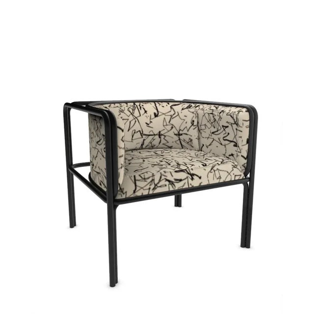 Collector Az1 Armchair Scribble Monochrome Fabric and Black Lacquered Metal by Francesco Zonca For Sale - Image 6 of 6