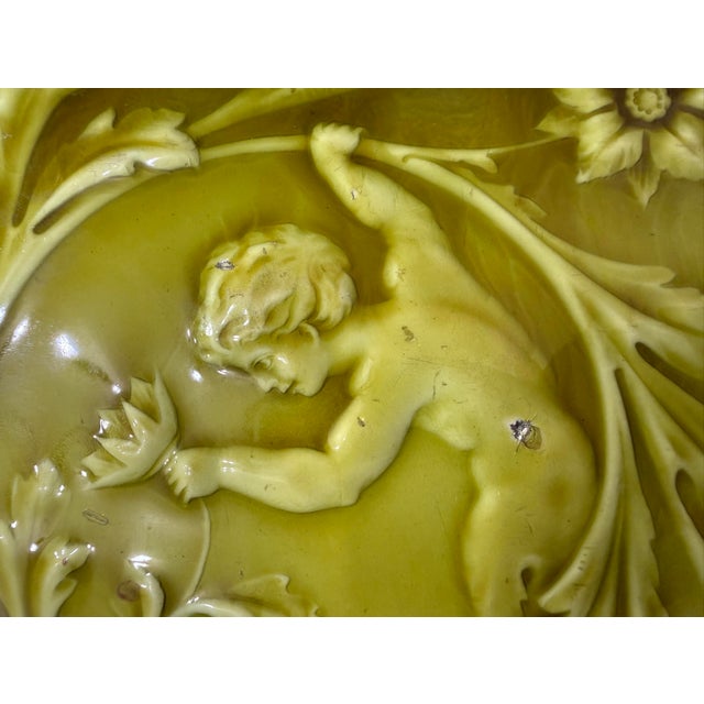 Antique 19th Century Green Glaze Minton Hollins Cherub Ceramic Pottery Tile For Sale In New York - Image 6 of 12