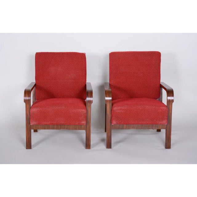 Czech Art Deco Upholstered Walnut Lounge Chairs, 1930s, Set of 2 For Sale - Image 11 of 12